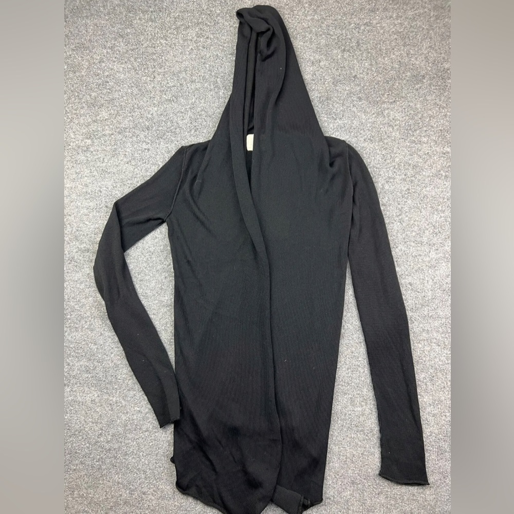Lars Andersson Cardigan Women's 6 L Black Open Knit Long Sleeve Hooded, USA Made